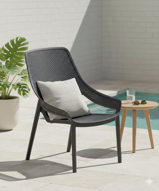 Silla Lounge Ibiza, Negro, con espaldar y reposa brazos X2