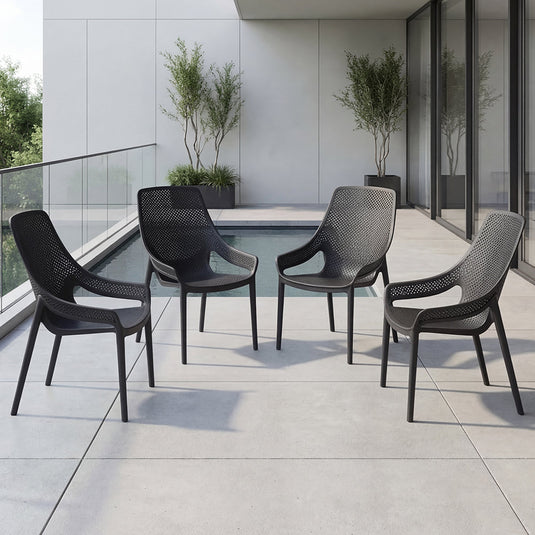 Set de 4 Sillas Lounge Ibiza, Negro, con Espaldar y Reposa Brazos