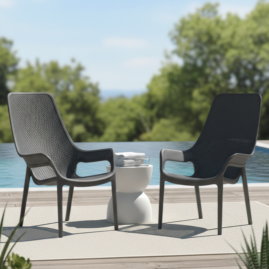 Set de 4 Sillas Lounge Mayorca, Negro, con Espaldar y Reposa Brazos