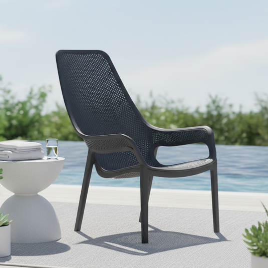 Set de 2 Sillas Lounge Mayorca, Negro, con Espaldar y Reposa Brazos
