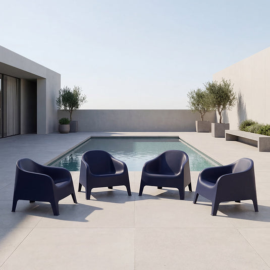 Silla Lounge Sun, Negro, cómoda para terraza o jardín X4