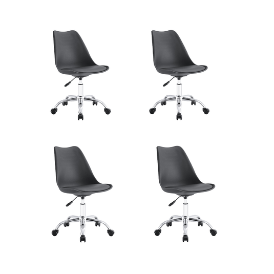 Set de 4 Sillas de Escritorio Jetix, Negro, Giratoria y Acolchada con Base Metálica