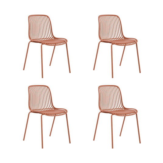 Set de 4 Sillas Barcelona, Color Rojo, con Espaldar en Líneas Diseño Moderno