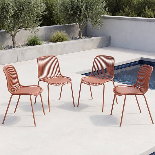 Set de 4 Sillas Barcelona, Color Rojo, con Espaldar en Líneas Diseño Moderno