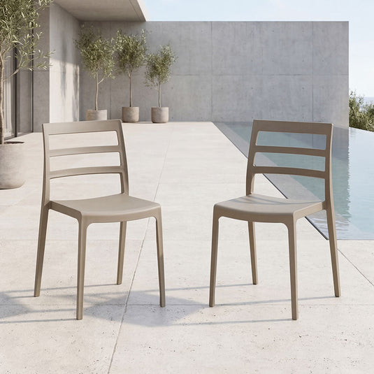 Set de 2 Sillas New York, Taupe, con Espaldar en Líneas y Diseño Minimalista