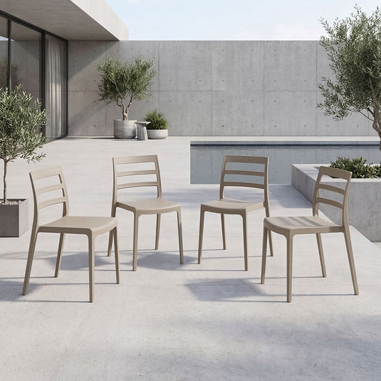 Set de 4 Sillas New York, Taupe, con Espaldar en Líneas y Diseño Minimalista