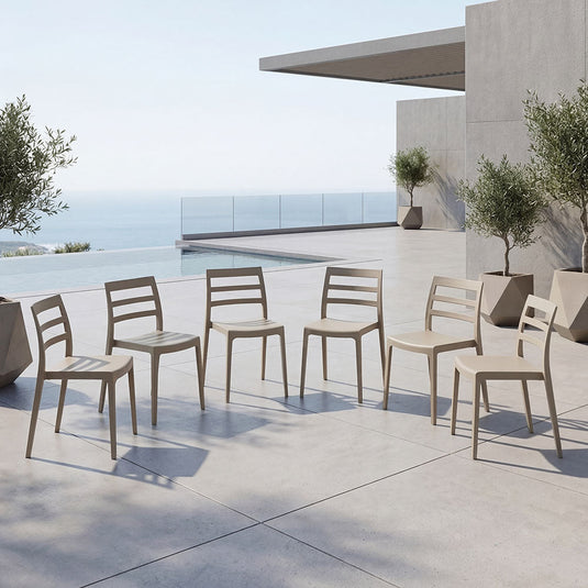 Set de 6 Sillas New York, Taupe, con Espaldar en Líneas y Diseño Minimalista