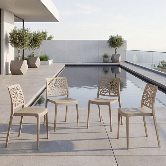 Set de 4 Sillas Harlem, Taupe, con Espaldar en Forma de Árbol y Diseño Minimalista