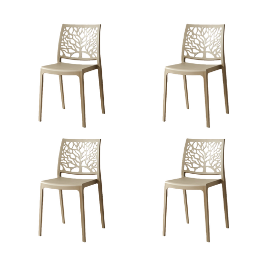 Set de 4 Sillas Harlem, Taupe, con Espaldar en Forma de Árbol y Diseño Minimalista