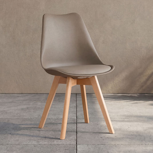 Silla Fyn, Taupe, Diseño Minimalista con Espaldar, Cojín y Patas de Madera