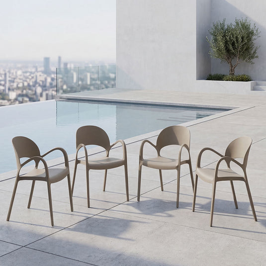 Set de 4 Sillas Bremen, Taupe, con Espaldar, Reposa Brazos y Diseño Minimalista
