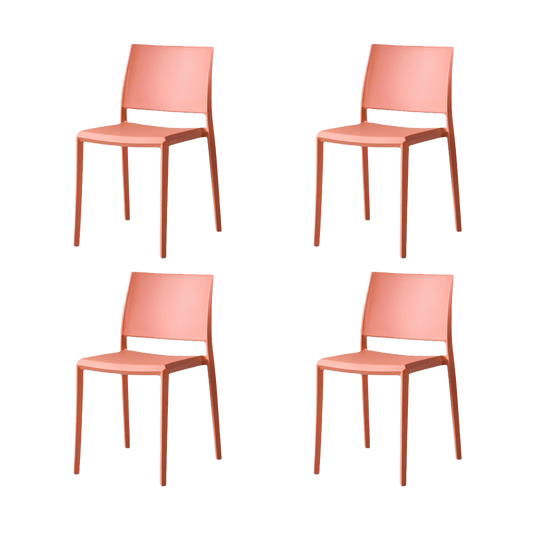 Set de 4 Sillas Toledo, Color Terracota, con Espaldar Liso y Cuadrado, Diseño Moderno
