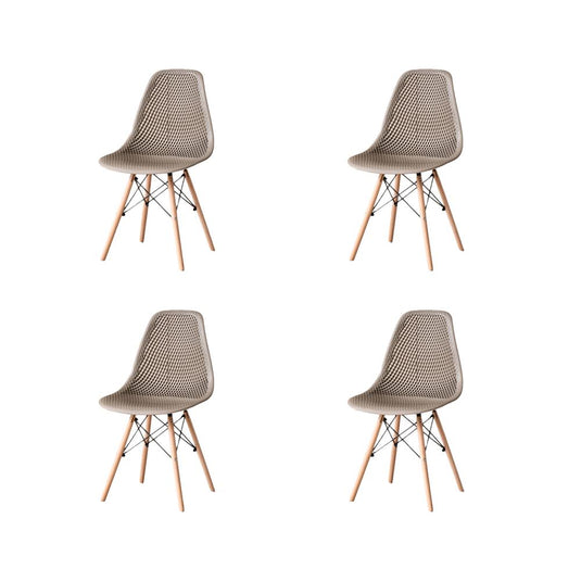 Set de 4 Sillas Aira, Color Taupe, con Espaldar y Patas en Madera