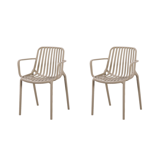 Set de 2 Sillas Parma, Taupe, con Espaldar en Rayas y Diseño Minimalista