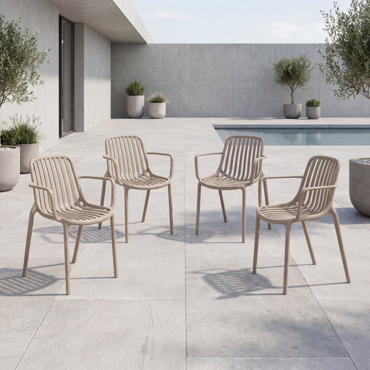 Set de 4 Sillas Parma, Taupe, con Espaldar en Rayas y Diseño Minimalista