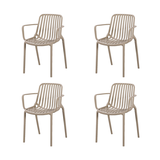 Set de 4 Sillas Parma, Taupe, con Espaldar en Rayas y Diseño Minimalista