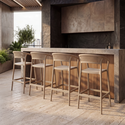 Set de 4 Sillas para Bar Salvador, Taupe, con Reposa Pies Doble Proposito
