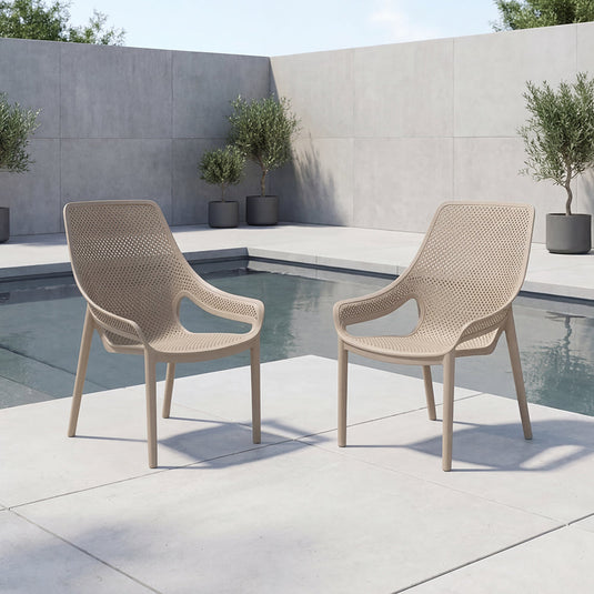 Set de 2 Sillas Lounge Ibiza, Taupe, con Espaldar y Reposa Brazos