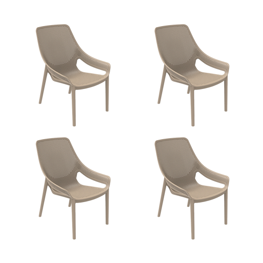 Set de 4 Sillas Lounge Ibiza, Taupe, con Espaldar y Reposa Brazos