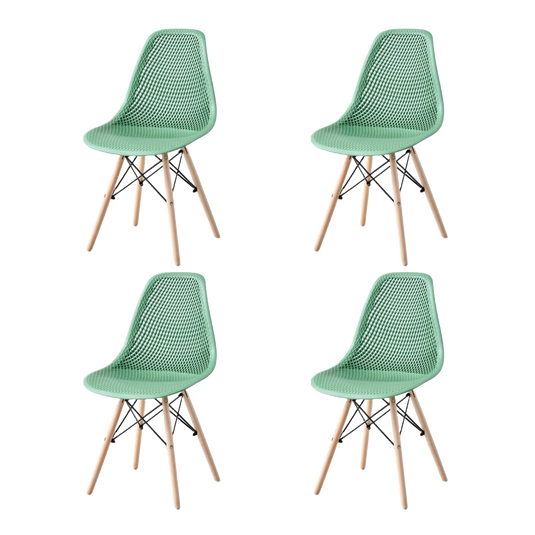 Set de 4 Sillas Aira, Color Verde Oliva, con Espaldar y Patas en Madera