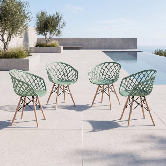 Set de 4 Sillas Oasis con Brazos, Color Verde Olivo, con Espaldar