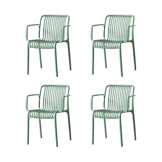 Set de 4 Sillas Terra con Brazos, Color Verde Olivo, con Espaldar