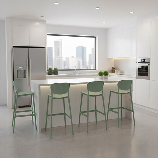 Set de 4 Sillas para Bar Río, Color Verde Olivo, Diseño Moderno