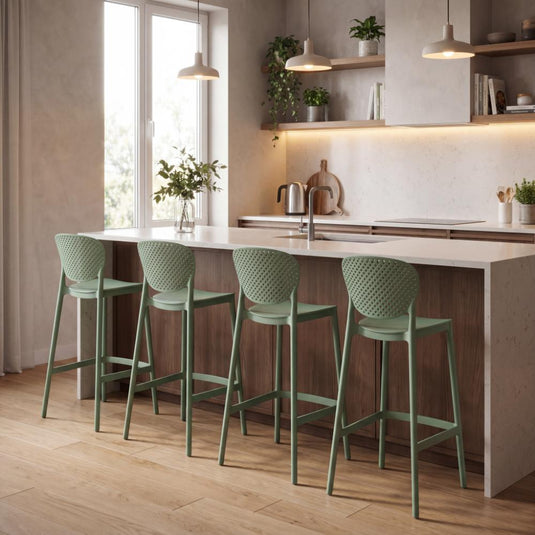 Set de 4 Sillas para Bar Río, Color Verde Olivo, Diseño Moderno