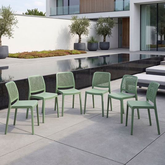 Set de 6 Sillas Manhattan, Verde, con Espaldar en Rejilla y Diseño Minimalista