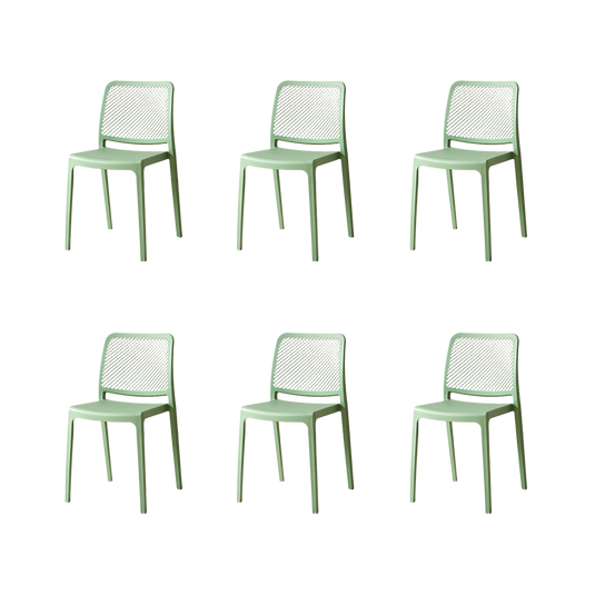 Set de 6 Sillas Manhattan, Verde, con Espaldar en Rejilla y Diseño Minimalista