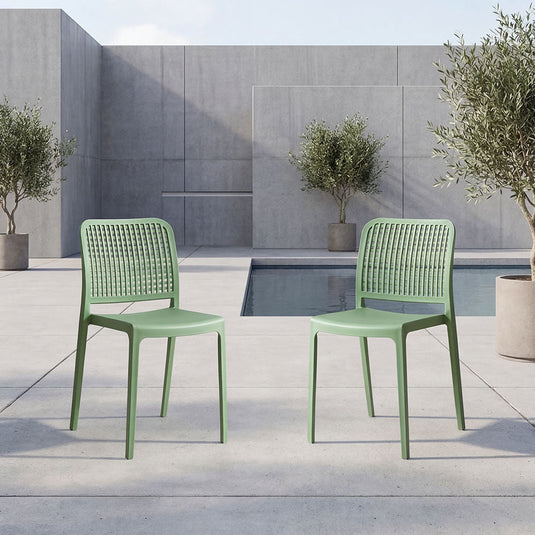 Set de 2 Sillas Bronx, Verde, con Espaldar en Cuadrados y Diseño Minimalista