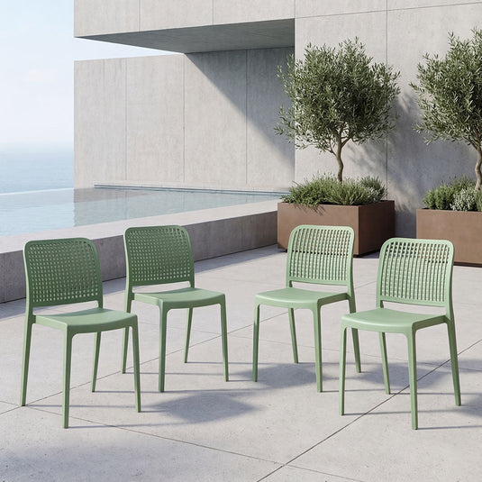 Set de 4 Sillas Bronx, Verde, con Espaldar en Cuadrados y Diseño Minimalista