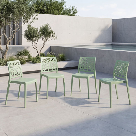 Set de 4 Sillas Harlem, Verde, con Espaldar en Forma de Árbol y Diseño Minimalista