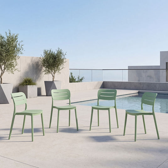 Set de 4 Sillas Harriman, Verde, con Medio Espaldar y Diseño Minimalista