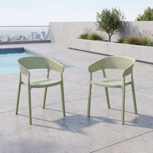 Set de 2 Sillas Manaos, Verde, con Espaldar Minimalista y Diseño Moderno