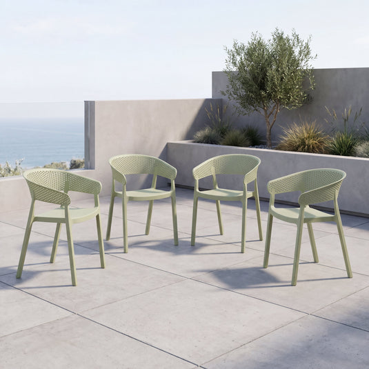 Set de 4 Sillas Manaos, Verde, con Espaldar Minimalista y Diseño Moderno