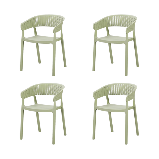 Set de 4 Sillas Manaos, Verde, con Espaldar Minimalista y Diseño Moderno