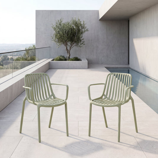 Silla Parma, Verde, Con espaldar en rayas y diseño minimalista X2
