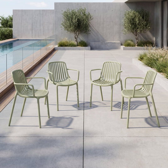 Silla Parma, Verde, Con espaldar en rayas y diseño minimalista X4