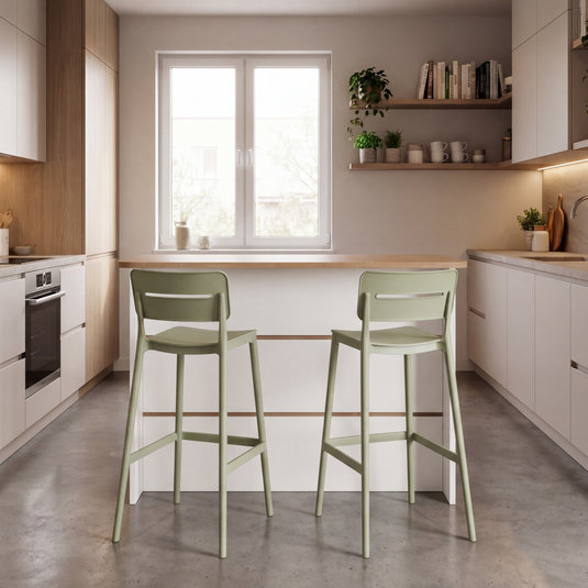 Set de 2 Sillas para Bar Manila, Verde, con Espaldar Rectangular y Diseño Moderno