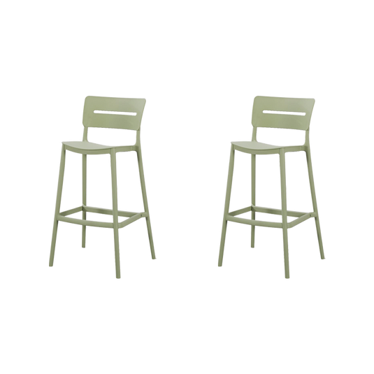 Set de 2 Sillas para Bar Manila, Verde, con Espaldar Rectangular y Diseño Moderno