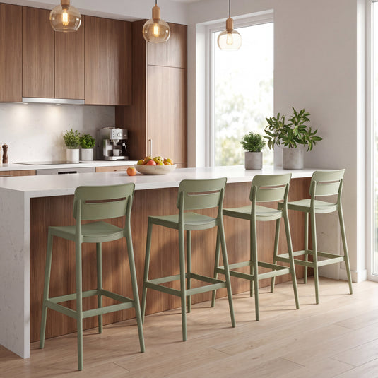 Set de 4 Sillas para Bar Manila, Verde, con Espaldar Rectangular y Diseño Moderno