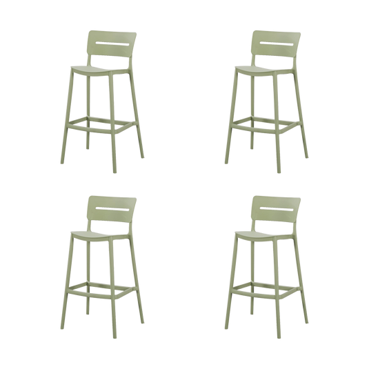 Set de 4 Sillas para Bar Manila, Verde, con Espaldar Rectangular y Diseño Moderno