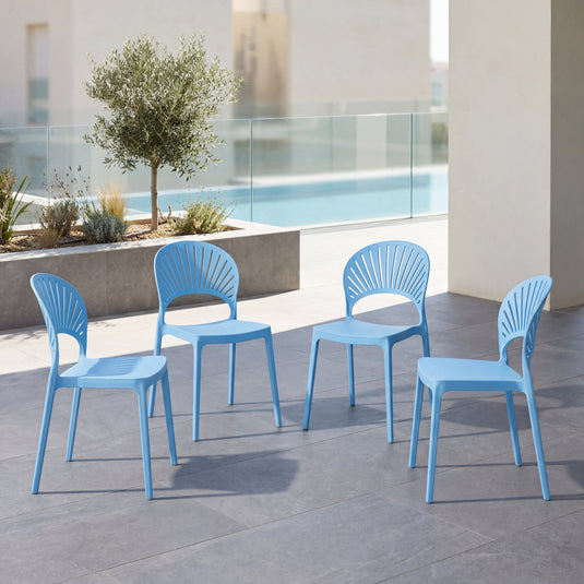 Set de 4 Sillas Paraíso, Color Azul, con Espaldar y Diseño Moderno