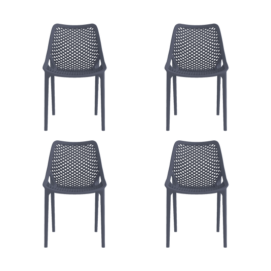 Set de 4 Sillas Miame, Gris Oscuro, con Espaldar y Reposa Brazos