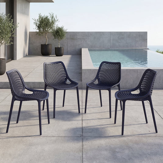 Set de 4 Sillas Miame, Negro, con Espaldar y Reposa Brazos