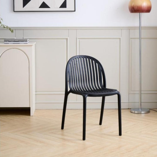 Set de 2 Sillas Marruecos, Negro, con Espaldar en Rayas y Diseño Minimalista