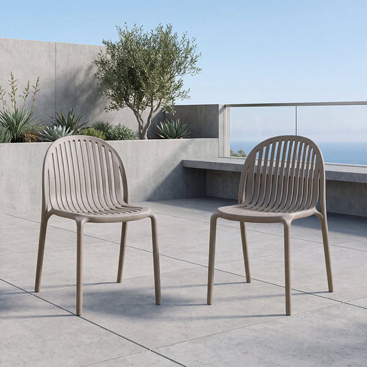 Set de 2 Sillas Marruecos, Taupe, con Espaldar en Rayas y Diseño Minimalista