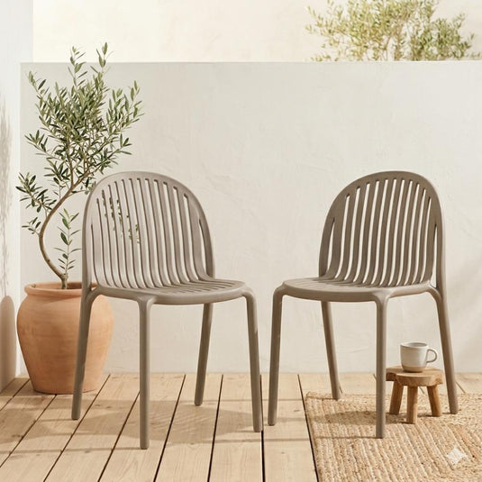 Set de 4 Sillas Marruecos, Taupe, con Espaldar en Rayas y Diseño Minimalista