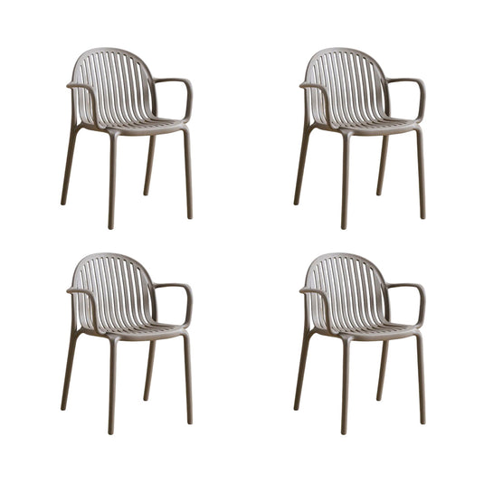 Set de 4 Sillas Marruecos con Brazos, Taupe, con Espaldar en Rayas y Diseño Minimalista